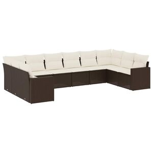 vidaXL sofas&aelig;t til haven 10 dele med hynder polyrattan brun