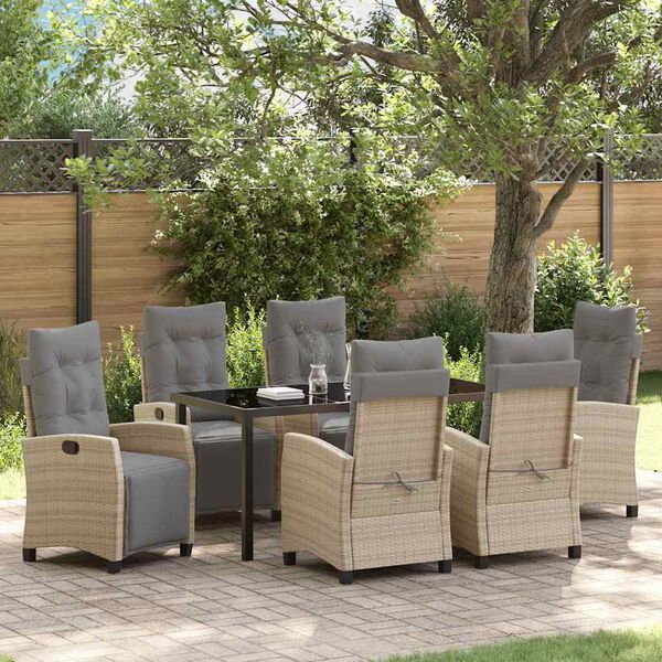 vidaXL Have Spisebordssæt 7 pcs Beige polyrattan