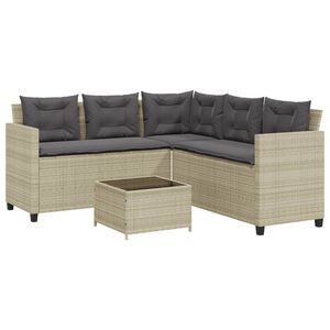 vidaXL havesofa med bord og hynder L-formet polyrattan lysegr&aring;