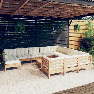 vidaXL loungesæt til haven 12 dele med hynder fyrretræ gyldenbrun