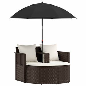 vidaXL haveseng med parasol polyrattan brun