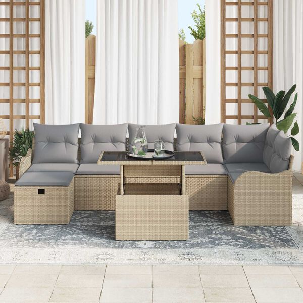 vidaXL Havesofa S&aelig;t med pude med opbevaring 8 pcs Beige Poly rattan