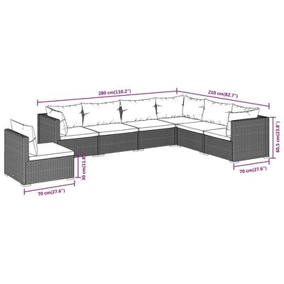 vidaXL loungesæt til haven 7 dele med hynder polyrattan brun