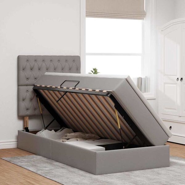 vidaXL Seng med opbevaring og LED Gr&aring;brun 100 x 200 cm Polyester