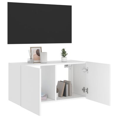 vidaXL væghængt tv-bord med LED-lys 80x35x41 cm hvid