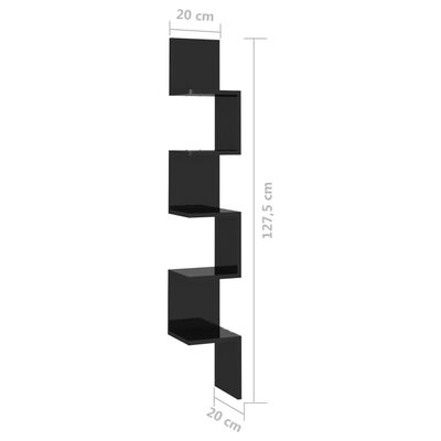 vidaXL væghylde 20x20x127,5 cm konstrueret træ sort højglans