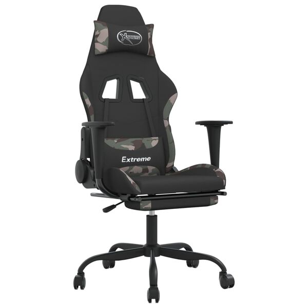 vidaXL gamingstol med massagefunktion + fodst&oslash;tte stof sort camouflage