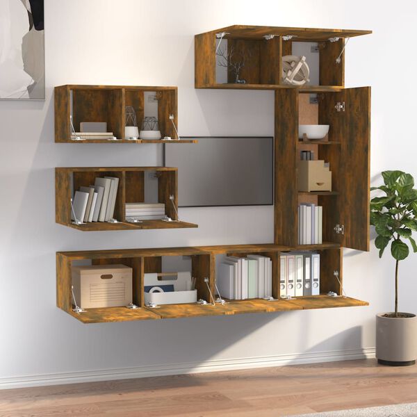 vidaXL tv-skabe 6 stk. konstrueret tr&aelig; r&oslash;get egetr&aelig;sfarve