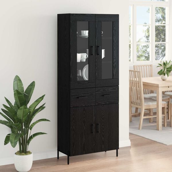 vidaXL Highboard med skuffe Sort eg 69,5 x 34 x 180 cm Konstrueret tr&aelig;