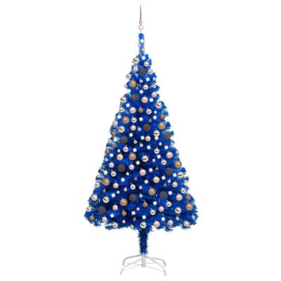 vidaXL kunstigt juletræ med lys og kuglesæt 210 cm PVC blå