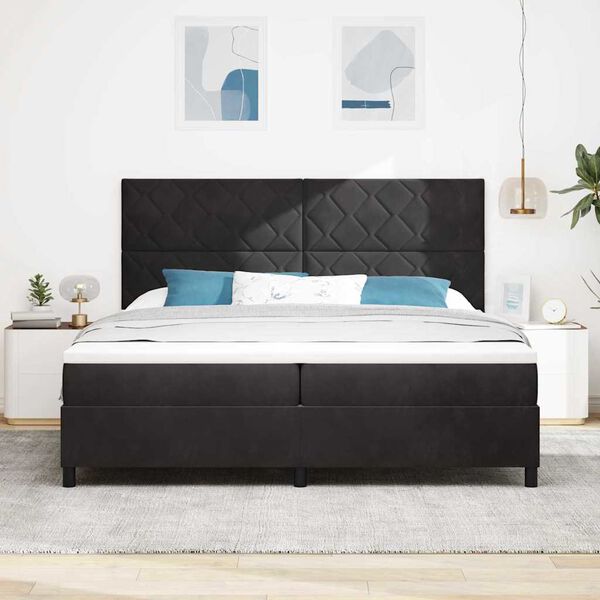 vidaXL LED Box Spring Bed med madras Sort 200 x 200 cm Stof