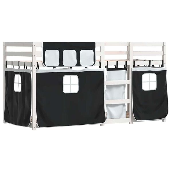 vidaXL k&oslash;jeseng med gardiner 75x190 cm massivt fyrretr&aelig; hvid og sort