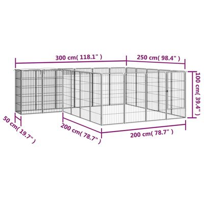 vidaXL 22-panels hundegård 50x100 cm pulverlakeret stål sort