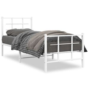 vidaXL sengeramme med sengegavl og fodg&aelig;rde 75x190 cm metal hvid