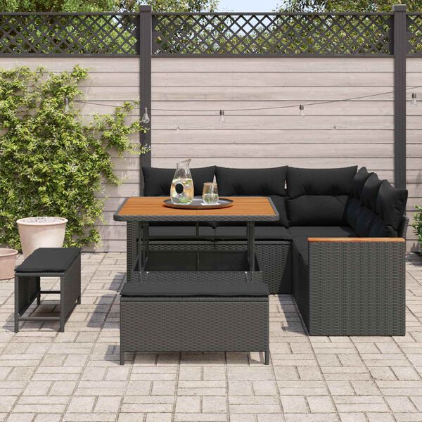 vidaXL Havesofa S&aelig;t med pude 8 pcs Sort Poly rattan
