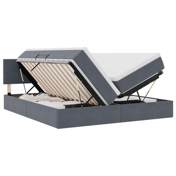 vidaXL Seng med LED -strimmellys M&oslash;rkegr&aring; 200 x 200 cm Fl&oslash;jl