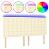 vidaXL sengegavl med LED-lys 200x5x118/128 cm kunstl&aelig;der cremefarvet