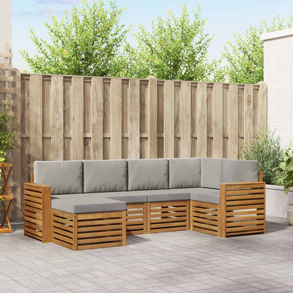 vidaXL Sektionalsofa s&aelig;t 6 pcs Naturlig og Lys Gr&aring; Massivt Akacietr&aelig;