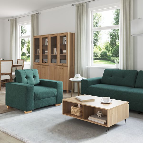 vidaXL Sofa 3 pcs Mørkegrøn Linned-blandet stof