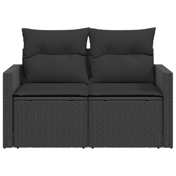 vidaXL havesofa med hynder 2-personers sort polyrattan
