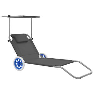 vidaXL foldbar liggestol med baldakin og hjul st&aring;l gr&aring;