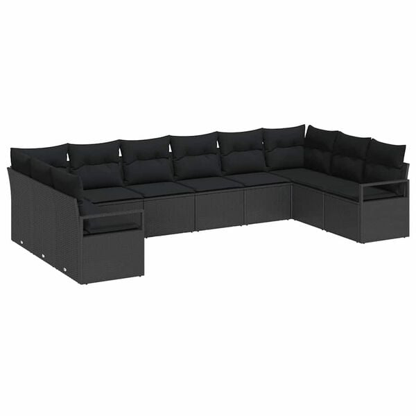 vidaXL Havesofa S&aelig;t med pude med opbevaring 10 pcs Sort polyrattan