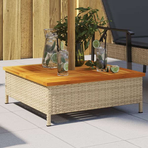 vidaXL skjuler til parasolfod 70x70x25 cm polyrattan + akacietr&aelig; beige