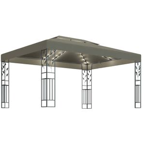 vidaXL pavillon med dobbelt tag og LED-lysk&aelig;der 3x4 m gr&aring;brun