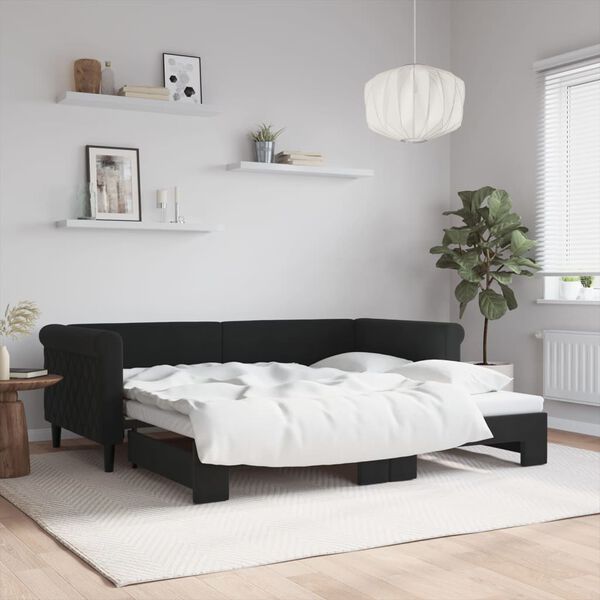 vidaXL daybed med udtræk 90x190 cm velour sort