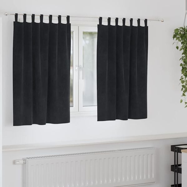 vidaXL M&oslash;rkl&aelig;gningsgardiner 2 pcs Sort 140 x 140 cm Fl&oslash;jl