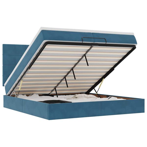 vidaXL Ottoman seng med madrasser & LEDs M&oslash;rkebl&aring; 200x200cm Fl&oslash;jl