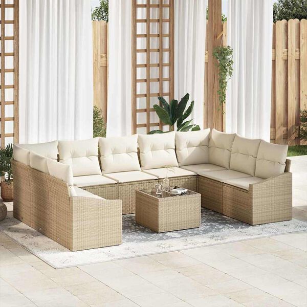 vidaXL Havesofa S&aelig;t 10 pcs Beige Poly rattan