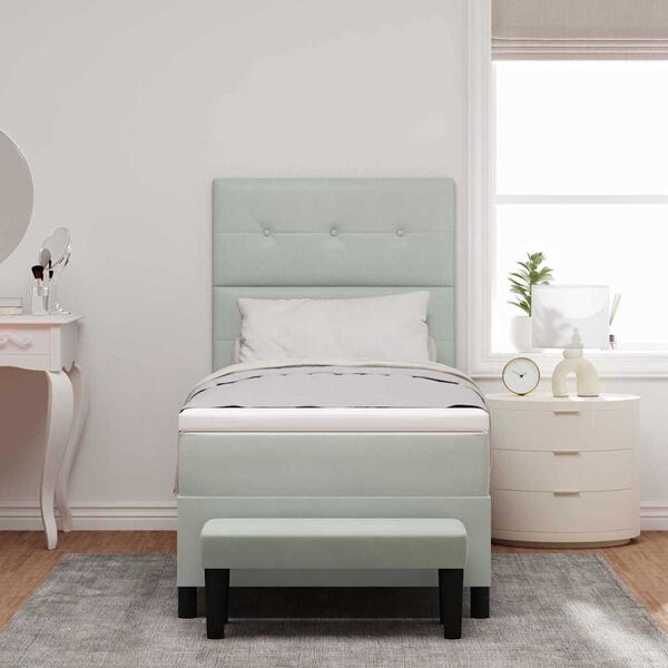 vidaXL Box spring seng med madras Lysegr&aring; 90 x 200 cm Fl&oslash;jl