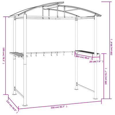vidaXL grillpavillon med sidehylder 210x114x230 cm stål antracitgrå