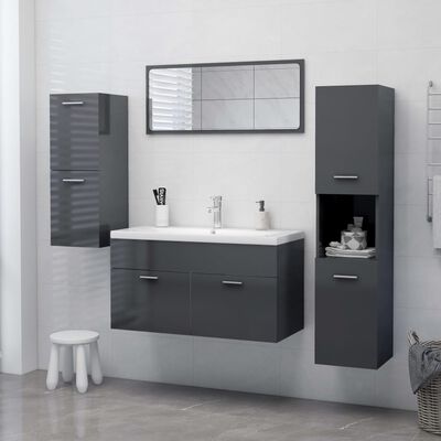 vidaXL badeværelsesskab 30x30x130 cm spånplade grå højglans