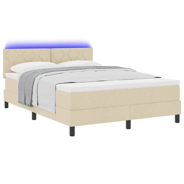 vidaXL Box spring seng med madras med LED Creme 160 x 200 cm Stof