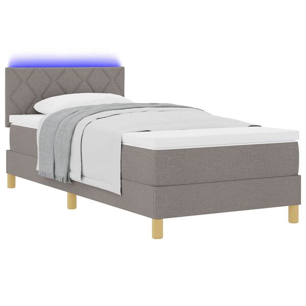 vidaXL LED Box Spring Bed med madras med LED Gr&aring;brun 90 x 190 cm Stof