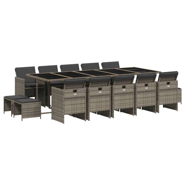 vidaXL spisebordss&aelig;t til haven 15 dele med hynder polyrattan gr&aring;