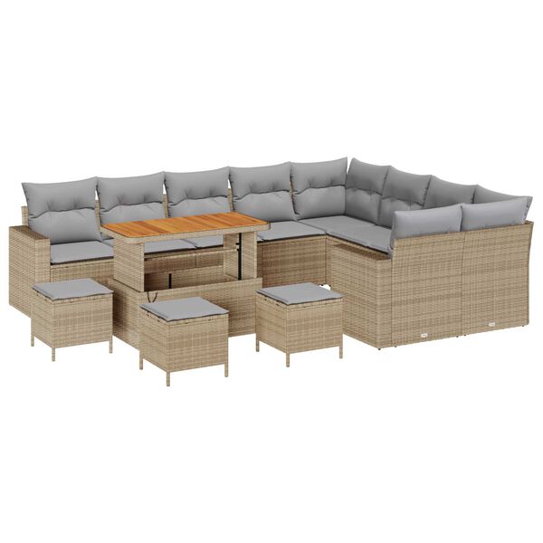 vidaXL Havesofa S&aelig;t med pude 14 pcs Beige og lys gr&aring; polyrattan