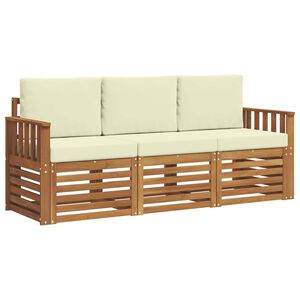 vidaXL Sofas&aelig;t med pude 3 pcs Naturlig og Fl&oslash;de Massivt Akacietr&aelig;