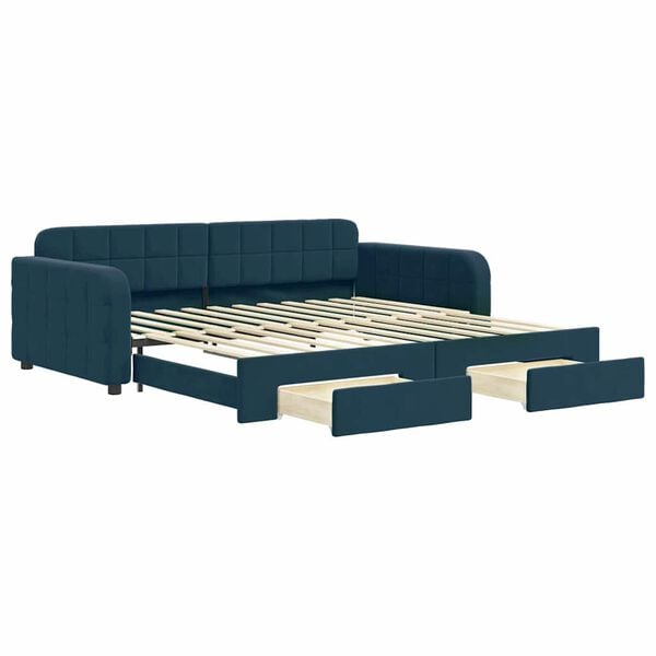 vidaXL daybed med udtr&aelig;k og skuffer 100x200 cm velour bl&aring;