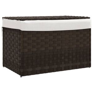 vidaXL vasket&oslash;jskurv med l&aring;g 55,5x35x34 cm polyrattan m&oslash;rkebrun