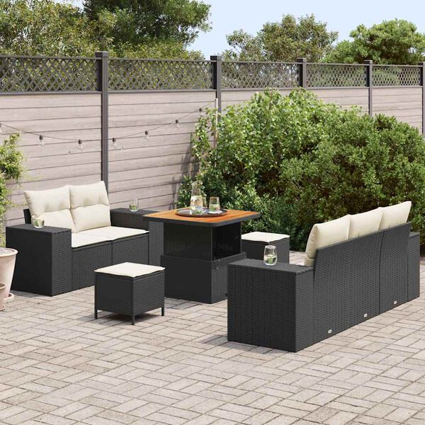 vidaXL Havesofa S&aelig;t 8 pcs Sort polyrattan