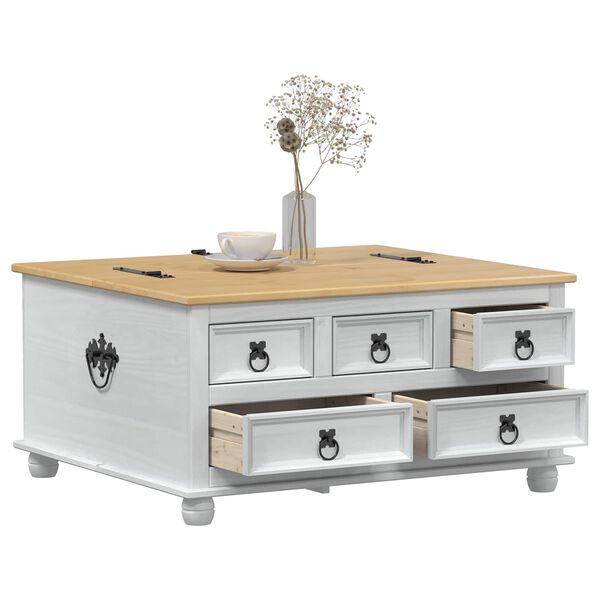 vidaXL storage box med skuffe Hvid 90 x 78 x 45 cm Massiv fyrretr&aelig;