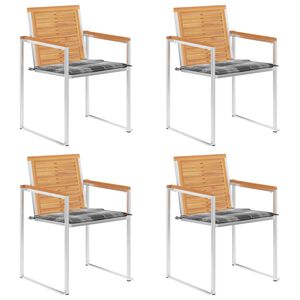 vidaXL havestole 4 stk. med hynder massivt teaktræ