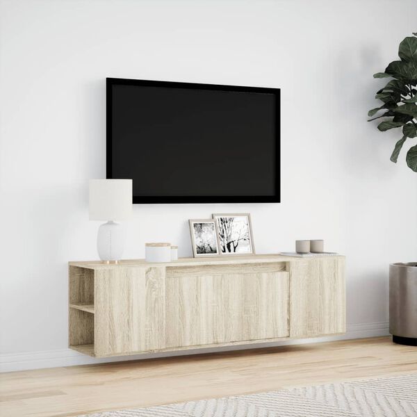 vidaXL v&aelig;gh&aelig;ngt tv-bord med LED-lys 135x31x39,5 cm sonoma-eg