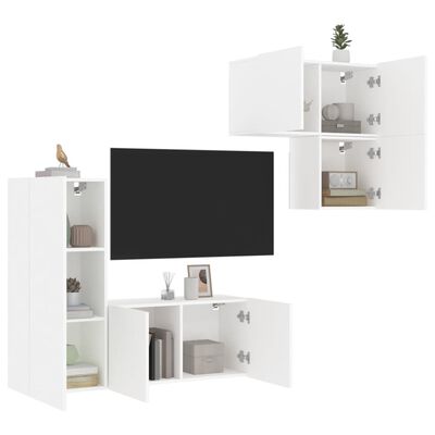 vidaXL tv-møbel til væg 4 dele konstrueret træ hvid