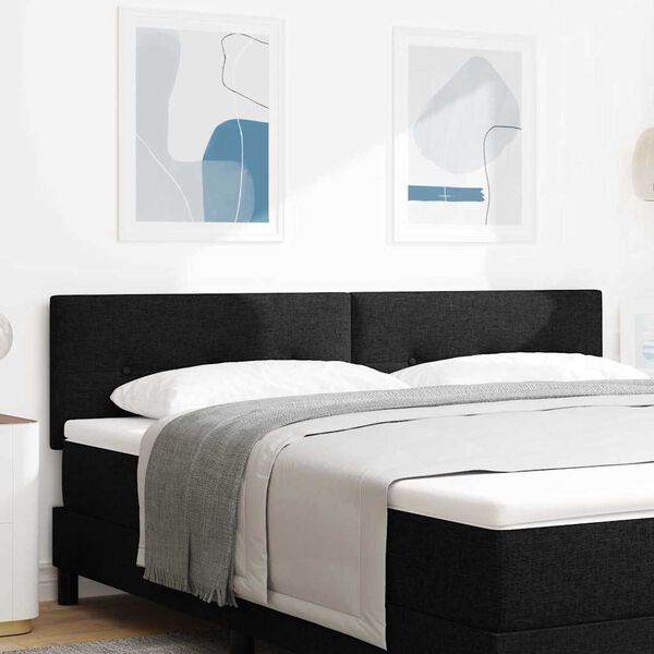 vidaXL LED sengegavl med LED -strimmellys Sort 180 cm Polyester