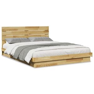 vidaXL Sengeramme med hovedg&aelig;rde uden madras 150x200 cm Massivt tr&aelig; Eg