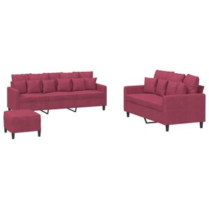 vidaXL sofas&aelig;t 2 dele med hynder velour vinr&oslash;d